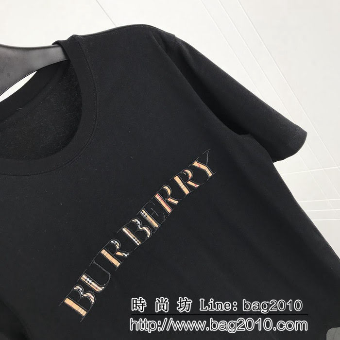 BURBERRY巴寶莉 19ss新款 Bbr字母刺繡拼接 格紋純棉汗布短袖 簡約百搭款 男女同款 ydi1704